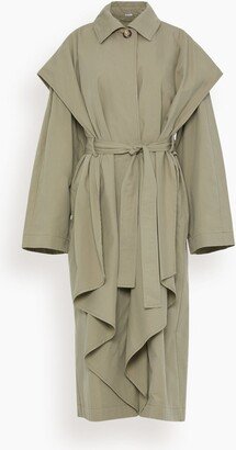 Layered Cotton Cupro Trench in Wet Sand