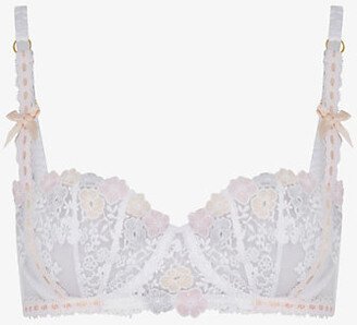 Womens White/pink Petunia Floral Lace bra