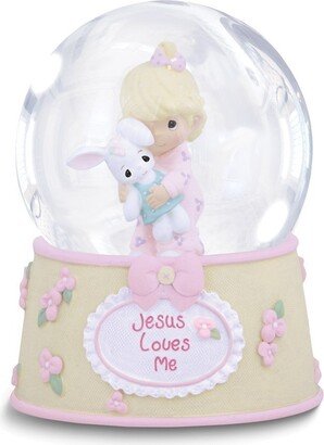 Curata Pink Jesus Loves Me Musical Resin Snow Globe with Bunny