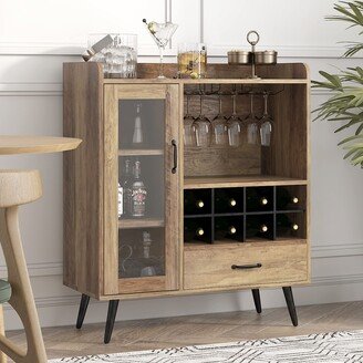 SogesHome Wine Cabinet with 1-Glass Door&Drawer