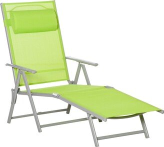 Outdoor Folding Chaise Lounge Chair, Portable Lightweight Reclining Sun Lounger with 7-Position Adjustable Backrest & Pillow for Patio, Deck,-AA