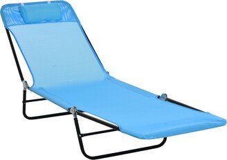 Portable Sun Lounger, Lightweight Folding Chaise Lounge Chair w/ Adjustable Backrest & Pillow for Beach, Poolside and Patio, Blue