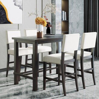 NOVABASA 5 Piece Counter Height Dining Table 4 Sets, Padded Dining Table Set Includes Rectangular Table And 4 Padded Chairs