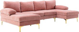 GEROJO Pink Modern Polyester U-Shape Sectional Sofa with Iron Feet , Spacious Design, Foam Seat Fill, Removable Cushions