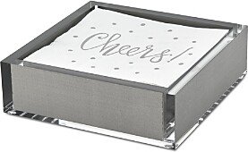 Lucite Silver Tone Cocktail Napkin Tray