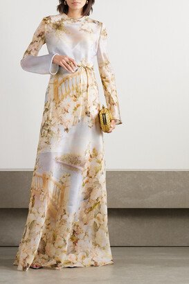 Luminosity Belted Floral-print Silk-satin Maxi Dress - Ivory