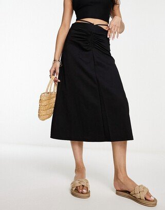 Urban Revivo ruched front slip skirt in black