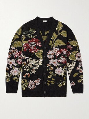 Crystal-Embellished Jacquard-Knit Wool Cardigan