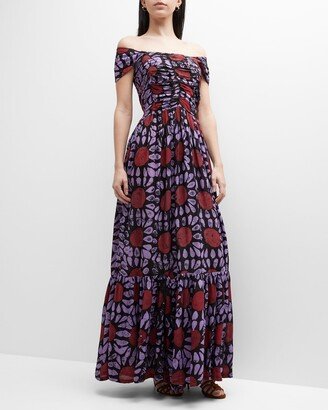 Olumide Square-Neck Cap-Sleeve Maxi Dress