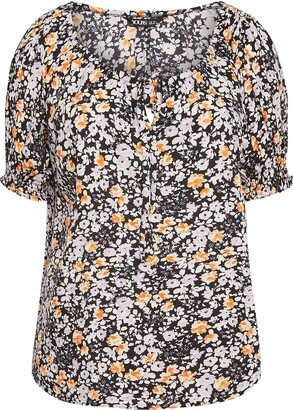 Yours Curve & Orange Floral Print Gypsy Top - Women's - Plus Size Curve