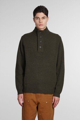 Patch Half Zip Knitwear In Green Wool