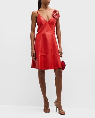 Anthurium Applique Leather Sleeveless Dress