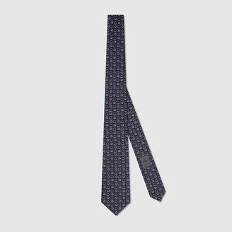 Stirrup Interlocking G print silk tie-AB