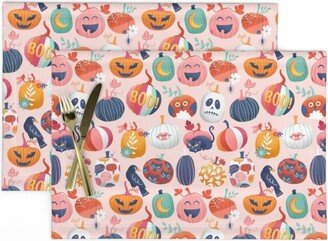 Jack O Lantern Placemats | Set Of 2 - Pastel Halloween By Michaelzindell Colorful October Cloth Spoonflower