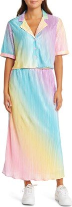 Dressed in Lala Est La Vie Rainbow Stripe Two-Piece Shirt & Skirt Set