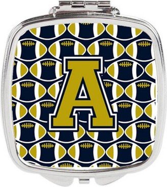 CJ1074-ASCM Letter A Football Blue & Gold Compact Mirror, 3 x 0.3 x 2.75 in.