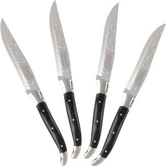 Laguiole 4pk Stainless Steel Connoisseur BBQ Steak Knives with Wood Handles Black