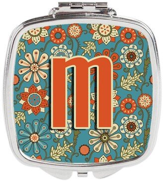 CJ2012-MSCM Letter M Flowers Retro Blue Compact Mirror