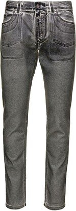 Coated Grey Five-Pockets Slim Fit Jeans in Cotton Denim Man
