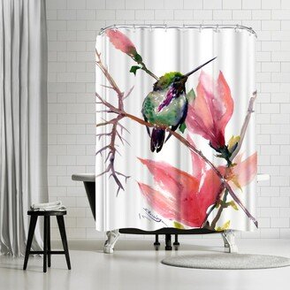 71 x 74 Shower Curtain, Hummingbird And Pink Magnolia by Suren Nersisyan