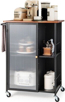 Mobile Serving Cart with Transparent Single Door Cabinet-Black - 27.5x 17x 35