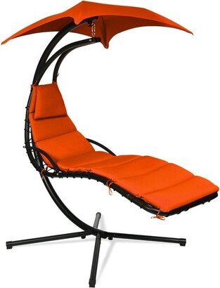 Hanging Chaise Lounger with Stand and Pillow for Outdoor - Orange - 73.5'' x 40'' x 79