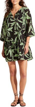 Palm Paradise Three-Quarter Sleeve Cotton Cover-Up Dress