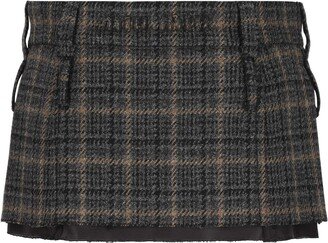 Checked Slit-Detailed Mini Skirt