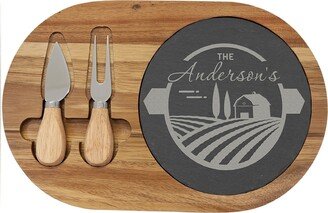 Personalized Engraved Acacia Wood/Slate Oval Cheese Set With Two Tools, Charcuterie Board, Custom Party Platter, Household Decor