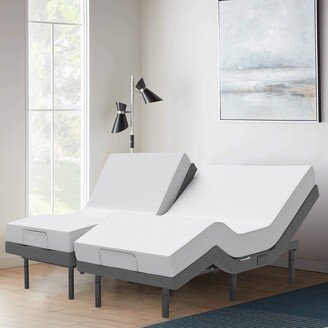 Renanim Adjustable Bed Frame with 12-inch Hybrid Mattress, Dual Massage USB, App Control, Remote - Split King