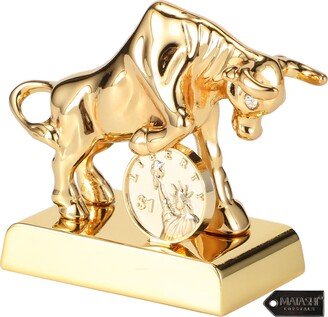 Matashi 24K Gold Plated Crystal Studded Ox/Bull Figurine with Coin Ornament Collectible Gift, Ox Wealth Statue, Bull Statue