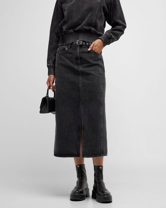 Denim A-Line Midi Skirt-AA