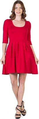 24seven Comfort Apparel Three Quarter Sleeve Fit and Flare Mini Womens Dress-RED-XL