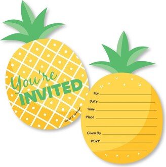 Big Dot of Happiness Tropical Pineapple - Shaped Fill-in Invitations - Summer Party Invitation Cards with Envelopes - Set of 12