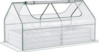 Galvanized Raised Garden Bed with Mini Greenhouse Cover, Outdoor Metal Planter Box with 2 Roll-Up Windows for Growing Flowers, Fruits, Vegeta