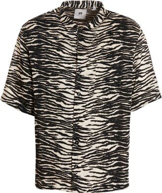 PT Torino Zebra-Printed Buttoned Bowling Shirt