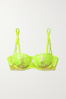 Rose Underwired Embroidered Tulle And Silk-blend Satin Bra - Yellow