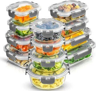 JoyFul by 24 Piece Glass Food Storage Containers with Leakproof Lids Set - Light Grey