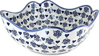 Blue Rose Pottery Blue Rose Polish Pottery Sweet Heart Large Scallop Serving Bowl