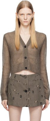 Brown Y-Neck Cardigan-AA