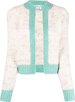 Mélange-Effect Open-Front Cardigan