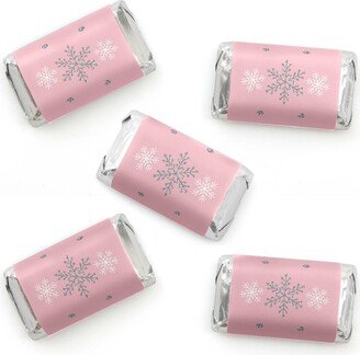 Big Dot Of Happiness Pink Winter Wonderland - Mini Candy Bar Wrapper Stickers Party Favors - 40 Ct