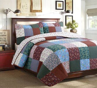 Cozy Line Home Fashions Harvest Vintage Floral Paisley Square Patchwork Rich Multi-Color Maroon 3-Piece Cotton Quilt Bedding Set