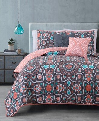 Avondale Manor Ibiza 4-pc Twin Reversible Quilt Set - Coral /Grey