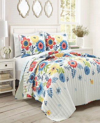 Cottage Core Ariana Flower Reversible Oversized 3-Piece Quilt Set, King/California King