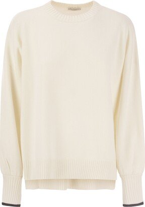 Cashmere Knit With Shiny Contrast Cuffs