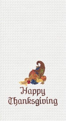 Happy Thanksgiving Embroidered Waffle Weave Kitchen Towel