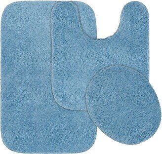 3pc Washable Nylon Bathroom Rug Set Blue