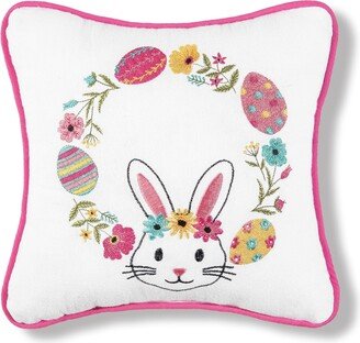 10 x 10 Bunny Egg Wreath Spring Embroidered Throw Pillow