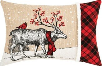 Deer Embroidered and Printed Throw Pillow-AB